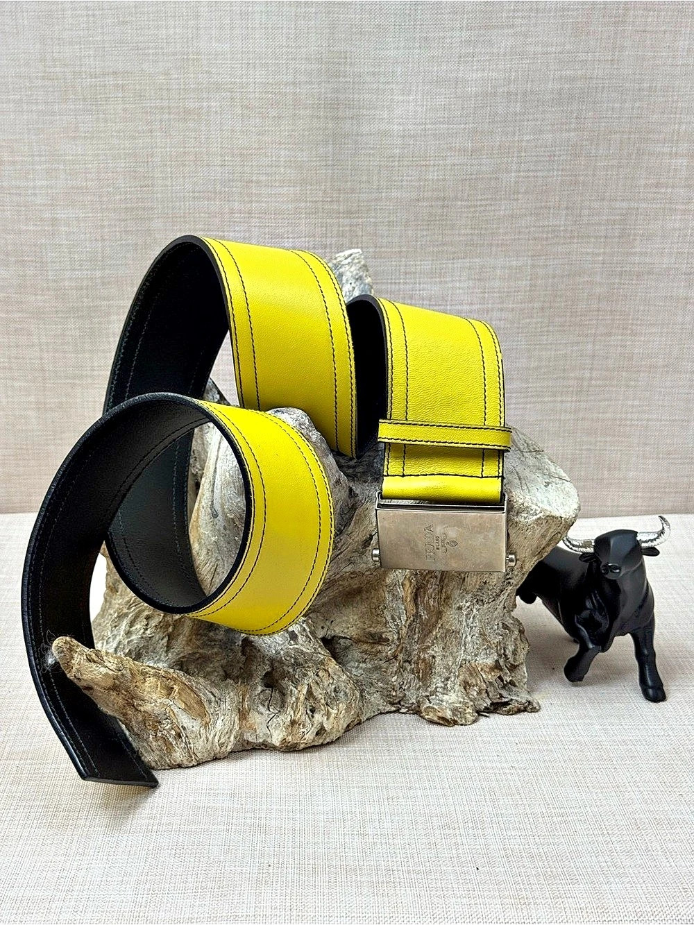 Prada Leather Belt in Yellow & Black Size 80
